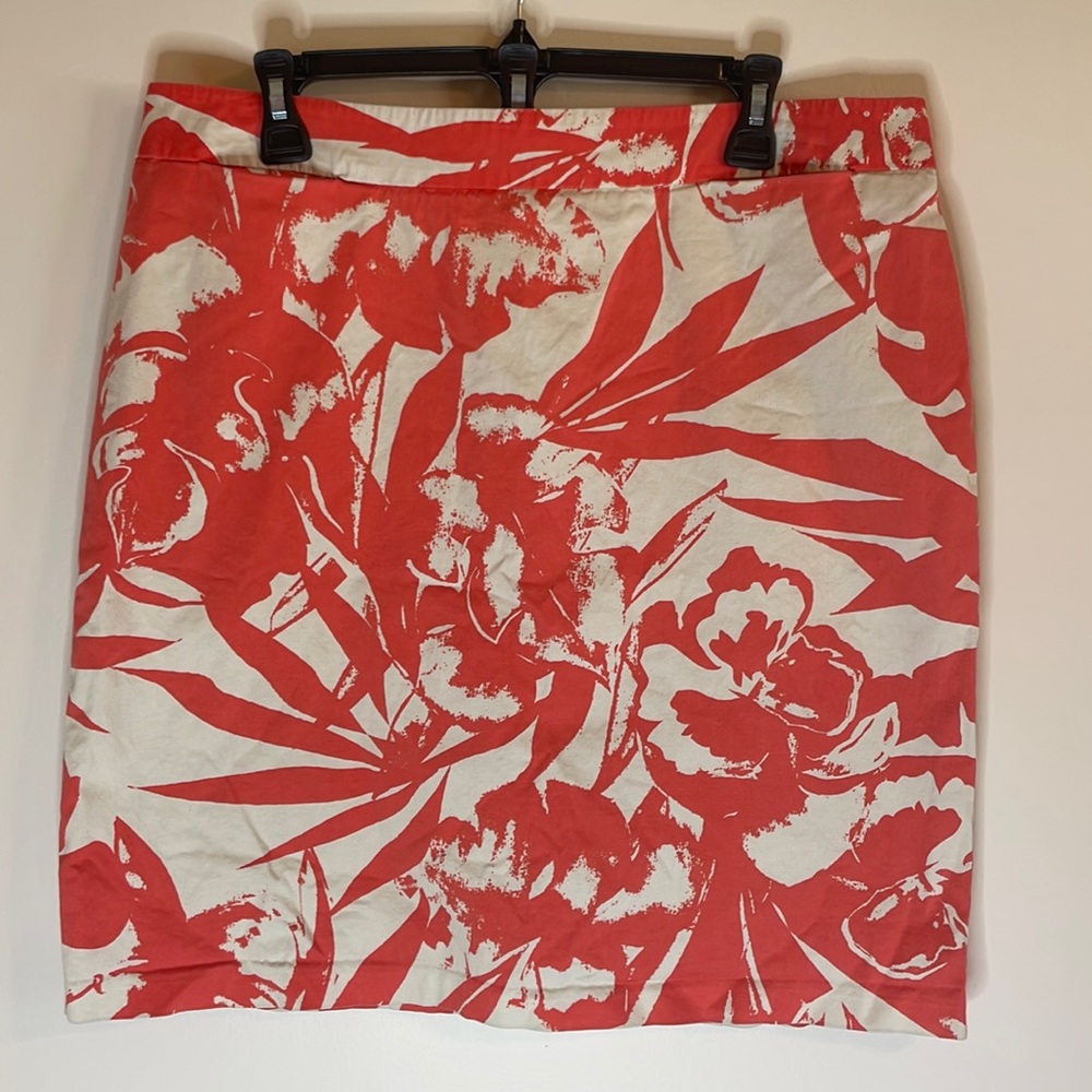 New York & Company Stretch Womens 14 Coral/Cream Tropical Skirt